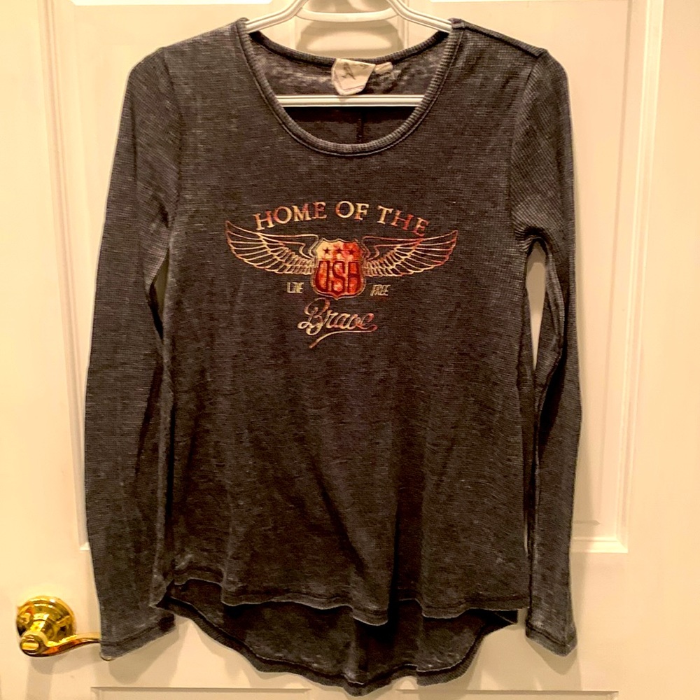 White crow distressed graphic tee long sleeve grey SMALL